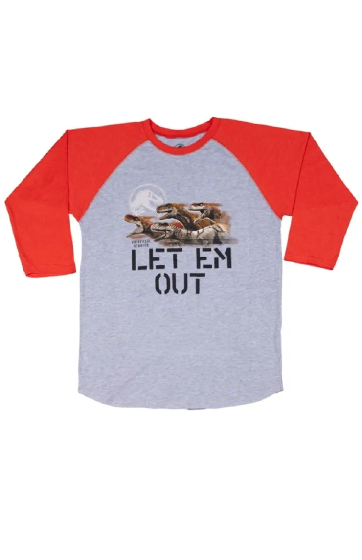 Universal Orlando Resort Jurassic World "LET EM OUT" Adult Raglan T-Shirt* Adult T-shirts